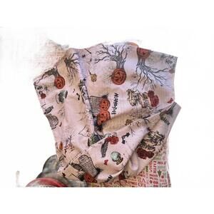 Halloween Themed Printed Fabric with Pumpkins and Spooky vibes